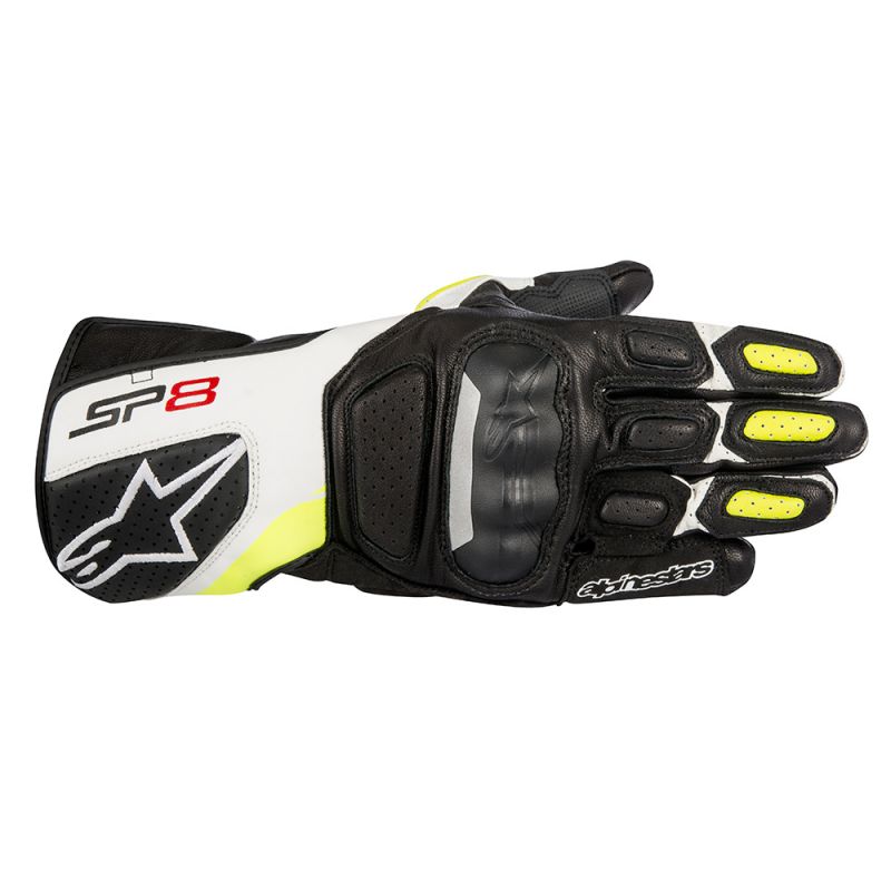 Мотоперчатки кожаные ALPINESTARS SP-8 v2 black/white/yellow FLUO